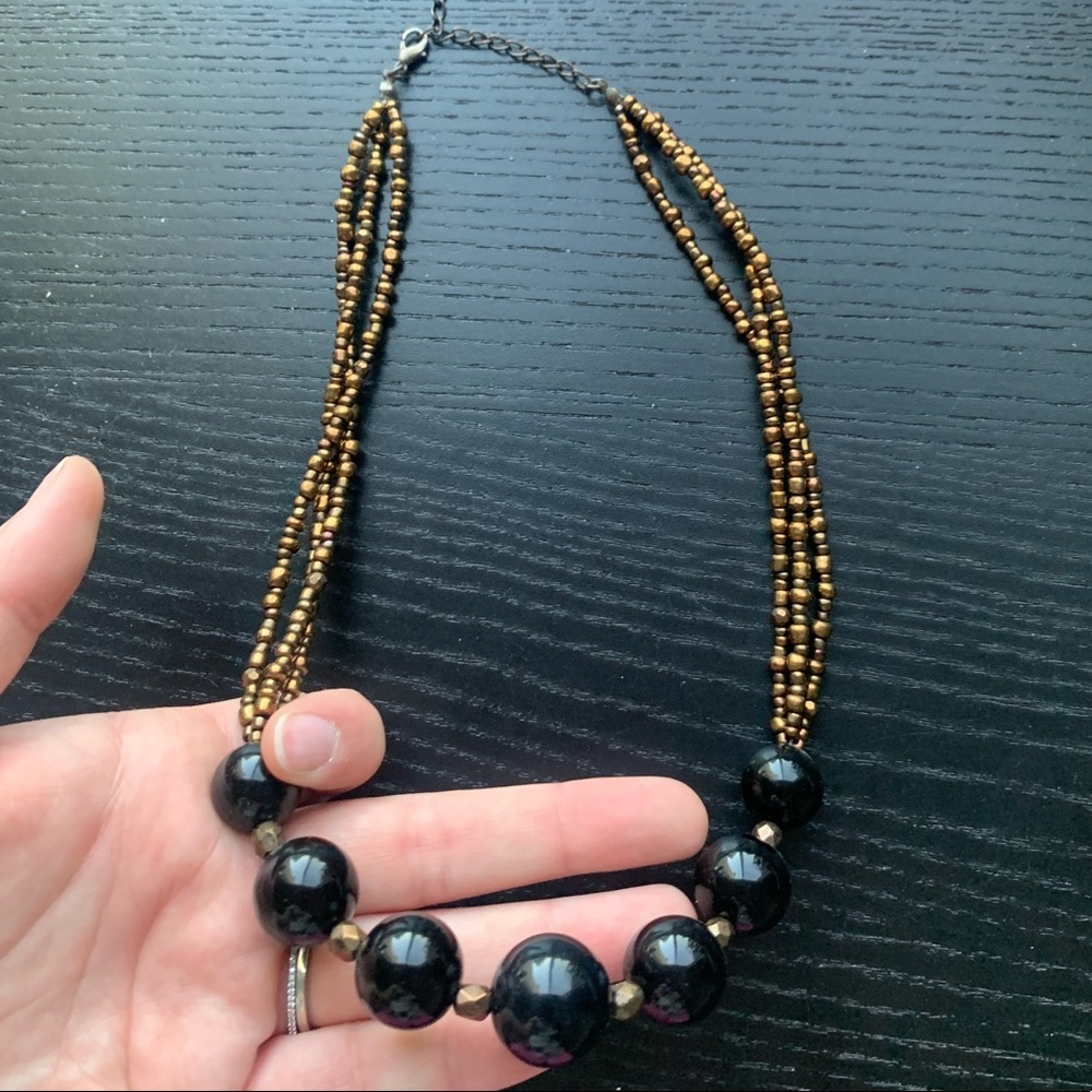 Black/ Bronze Beaded Necklace Adjustable - Picture 2 of 2